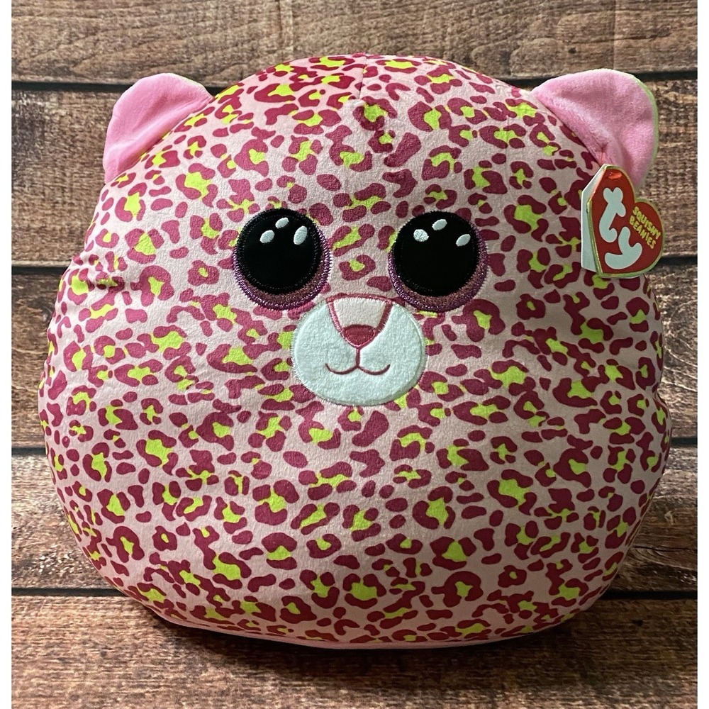 TY Squishy Beanies 14 Inch Lainey the Pink Leopard (2022) Birthday July 9 NWT